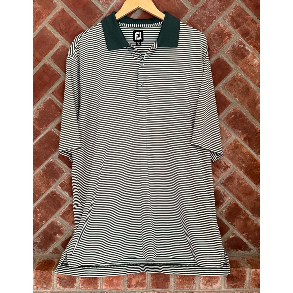 FJ FootJoy Golf Polo Shirt Mens XL Green White Striped Performance
